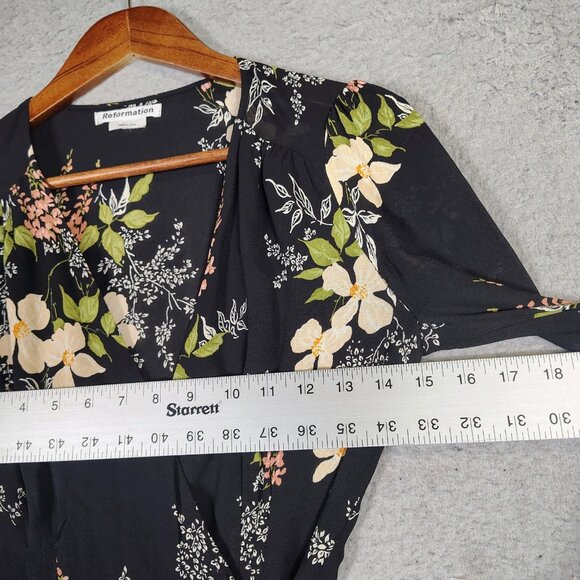 Reformation Susanna Midi Dress Women's XS Black Multi Floral Wrap Long Sleeve - Picture 12 of 12